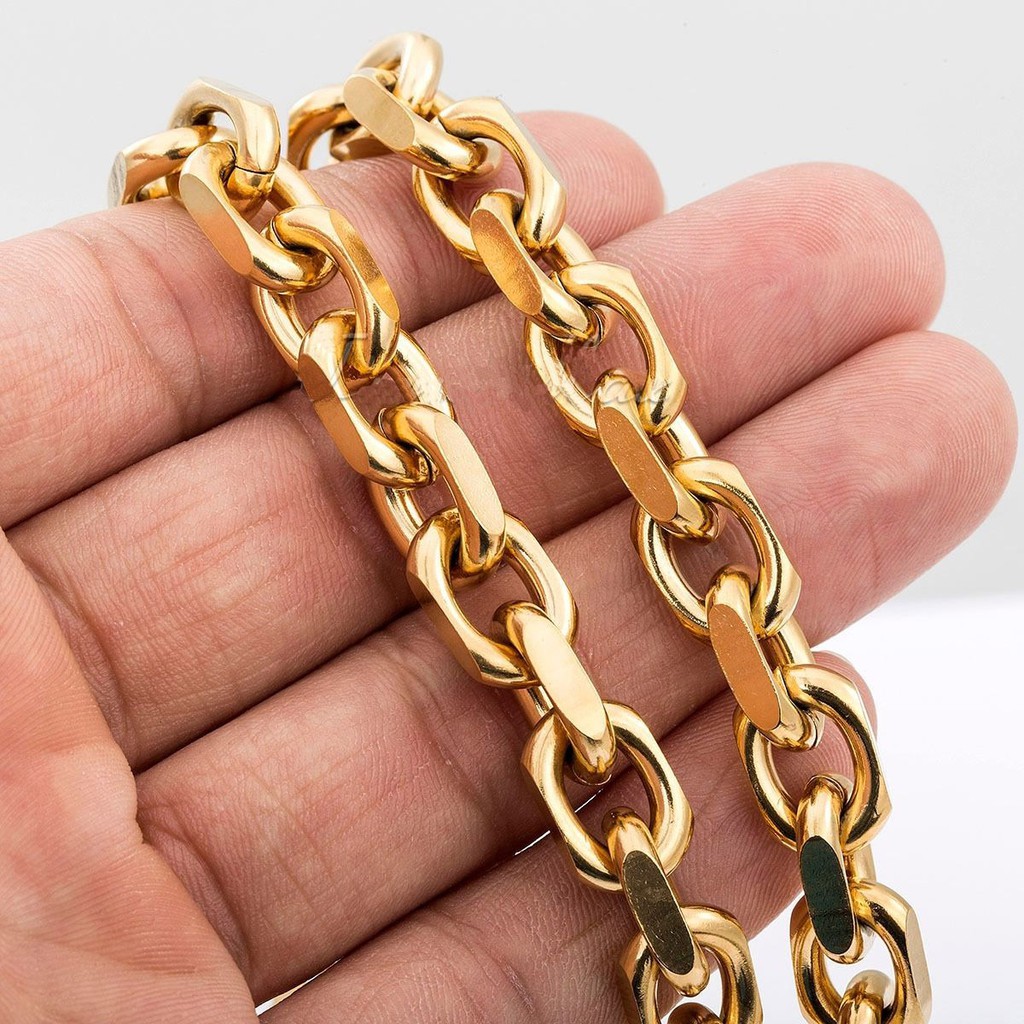 ขนาดที่กําหนดเอง 8 มม.กว้าง 316L สแตนเลสผู้หญิงผู้ชายทอง Rolo Link Chain สร้อยคอ/สร้อยข้อมือรูปไข่เครื่องประดับ