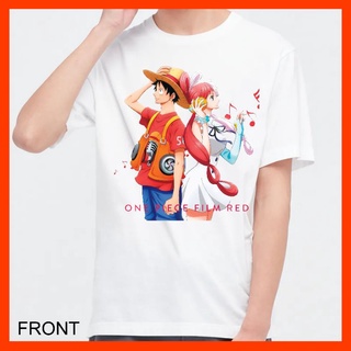 T-shirt  เสื้อยืด ผ้าฝ้าย 100% พิมพ์ลายการ์ตูนอนิเมะ One Piece Dtf 05 Uta Luffy Shanks สีขาวเทอร์ควอยซ์อ่อน สีแดงเข้ม สํ