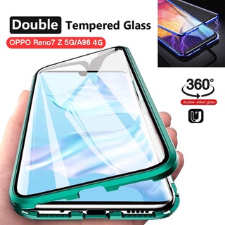 เคสโทรศัพท์มือถือแบบแก้ว ฝาพับแม่เหล็ก สองด้าน 360 สําหรับ Oppo Reno7 Z 5G 7Z Reno 7 Pro A96 A 96 A76 A36° เคสแข็ง ป้องกัน