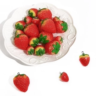 จี้เรซิ่นรูปสตรอเบอร์รี่สีแดง 2 ชิ้น / ถุงสําหรับทําเครื่องประดับ Diy