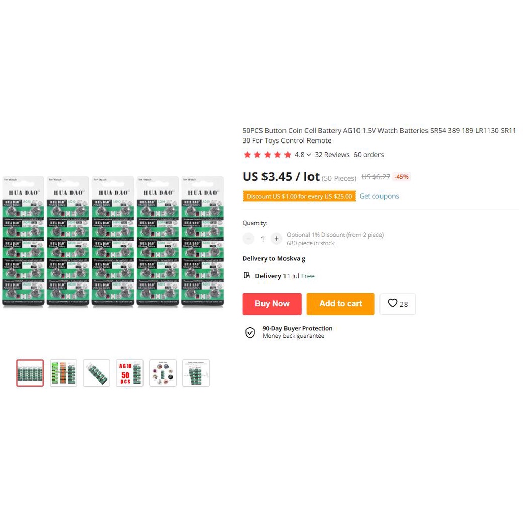 50pcs/lot AG13 LR44 LR1154 SR44 A76 357A 303 357 Battery Coin Cell 1.55V Alkaline Button Batteries F