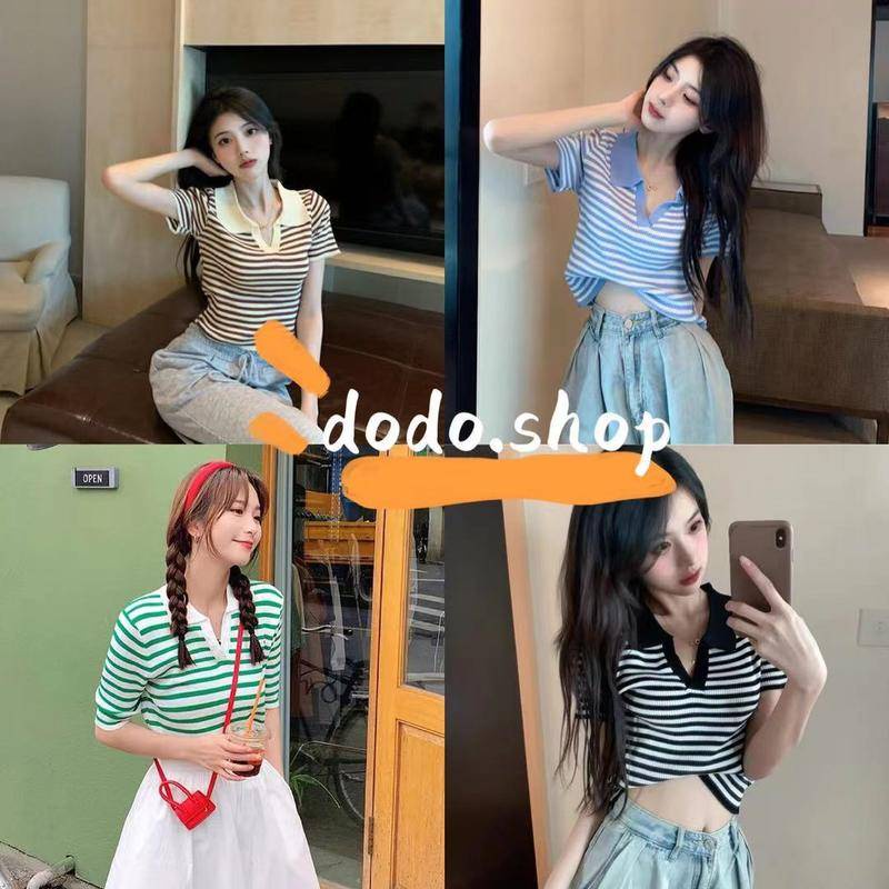 DODO*สินค้าใหม่พร้อมส่ง* เสื้อคอปกลายแขนสั้นทรงสวยฮิตสไตล์เกาหลี (c481)