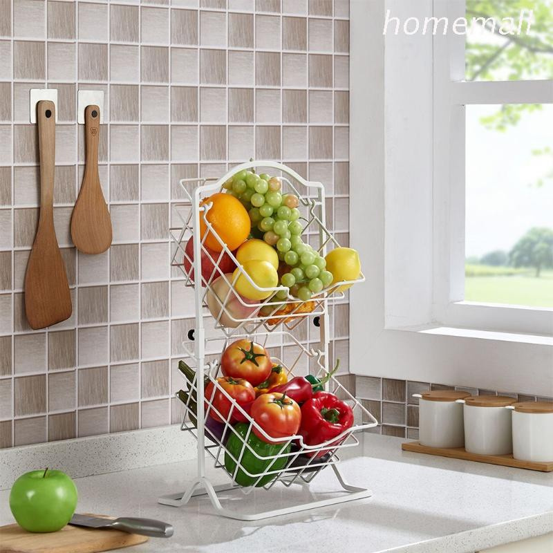 Ho Kitchen Vegetable Storage Rack 2 Tier Fruit Basket Stand Fruit Bowl Storage Holder Bread Snacks Organizer Shelves Re Shopee Thailand