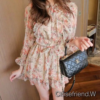 Flowers ladies Dress Koreastyle เดรสกระโปรงเกาหลีลายดอก