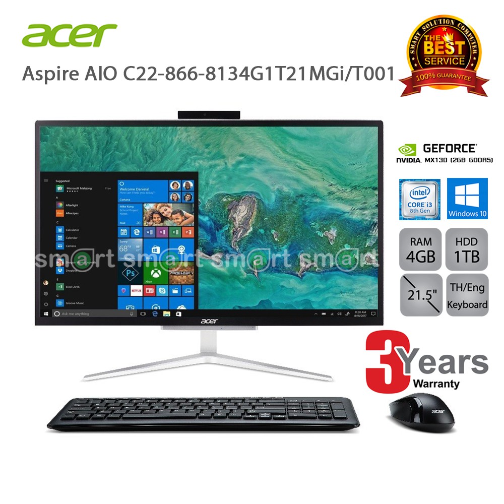 Acer Aspire All in one C22-866-8134G1T21MGi/T001 (DQ.BBNST.001) i3-8130U/4GB/1TB/MX130 2GB/21.5/Win10 (Silver)