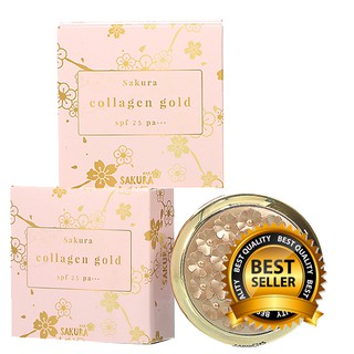 Sakura Collagen Gold Powder SPF 25 PA+++ แป้งผสมรองพื้นเนื้อละเอียด เนียนนุ่ม บางเบาแต่ให้การปกปิดริ้วรอยควบคุมความมัน