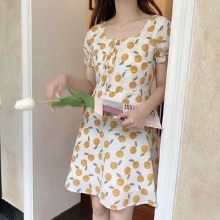 instock〰️ sweetorange dress เดรสลายส้มสุดคิ้วท์