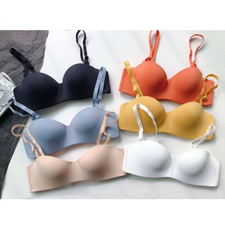 Les_bra บราเกาะอก ไม่หลุด มีแทบล็อค สายถอดได้ เสื้อชั้นใน ไร้รอยต่อ สีพื้น สำหรับผู้หญิง C02