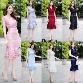 New Arrive Dress Rosalin งานลูกไม้มาใหม่ งานดีงานสวย เริ่ดมากๆๆ วีไขว้ แต่งระบายชายและระบายแขน2ชั้น