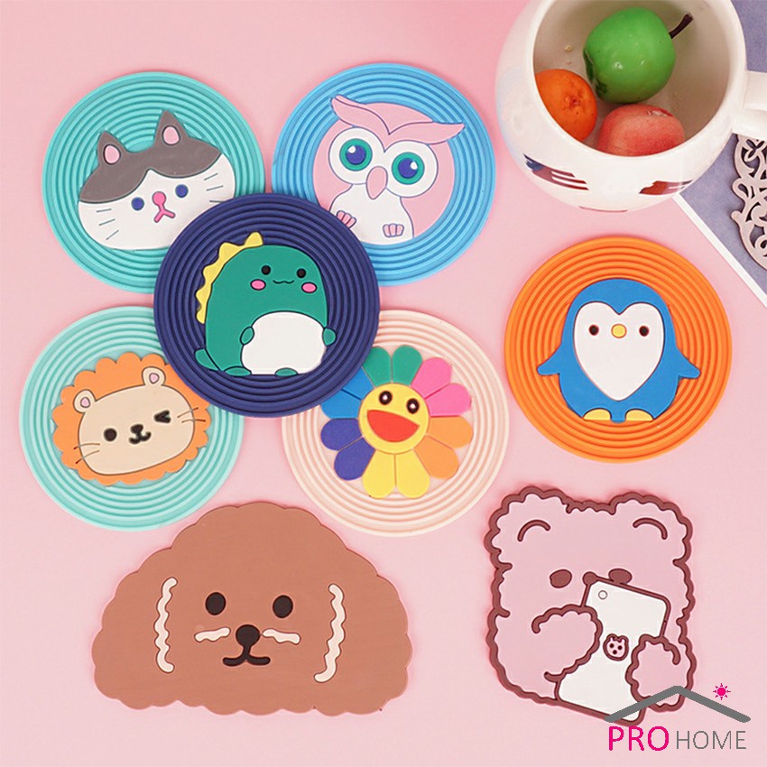 วัสดุกันลื่น ​ล้างได้ ทนความร้อน ที่รองแก้ว PVC ลายการ์ตูน Cartoon PVC Coaster