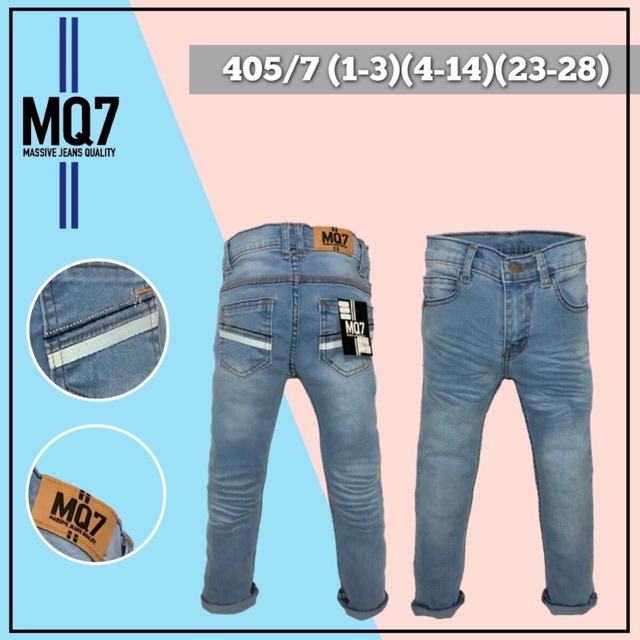 ยีนส์ยืด กางเกงยีนส์เด็ก ทรง skinny fit สี ยีนส์ฟอกซีด ป้าย MQ7 รุ่น 405/7