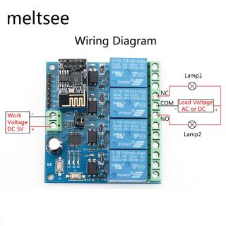 โมดูลสวิตซ์ 5 โวลต์ esp 8266 esp - 01 4 ช่อง wifi สําหรับโทรศัพท์มือถือ 5V ESP8266 ESP-01 4 Channel Wifi Relay Module