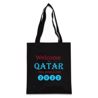 Qatar World Cup Qatar 2022 กระเป๋าผ้าแคนวาส ทรงโท้ท สีดํา สีขาว เหมาะกับการพกพาเดินทาง ช้อปปิ้ง ของขวัญ สําหรับผู้หญิง DIY