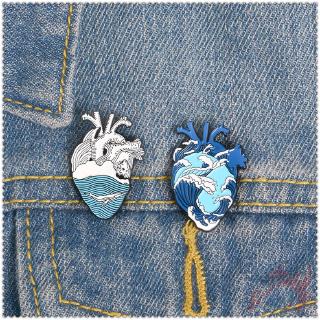 เข็มกลัดคอสเพลย์รูปปลาวาฬและมหาสมุทร - Heart Pin 1 ชิ้น