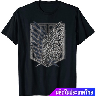 แขนสั้นcrew neckผ่าพิภพไททัน แอนิเมชั่นญี่ปุ่น การ์ตูน  Attack On Titan Season 2 Distressed Scout Symbol T-shirt T-Shirt