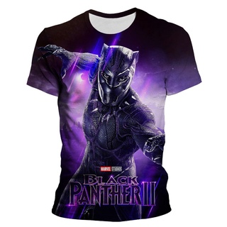 ใหม่ เสื้อยืดลําลอง แขนสั้น พิมพ์ลายการ์ตูนภาพยนตร์ Black Panther 3D สไตล์สตรีท สําหรับผู้ชาย และผู้หญิง 2022