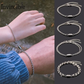 2 Pcs/Set Trendy Stainless Steel O-Shaped Magnet Couples Bracelet/ Simple Charm Attractive Bracelet for Friend Lover Gift