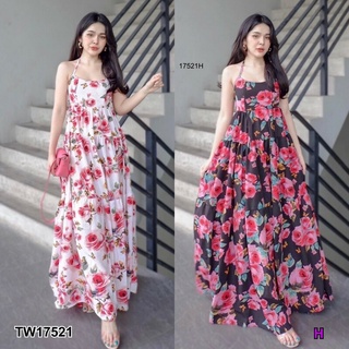 แม็กซี่เดรสสายเดี่ยวคล้องคอลายดอกไม้ MM17521 One-shoulder halter maxi dress with floral print