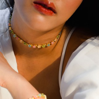 เครื่องประดับ Rock Me Jewelry รุ่น Tiny stone choker สร้อยคอ ทองเหลือง ประดับพลอย