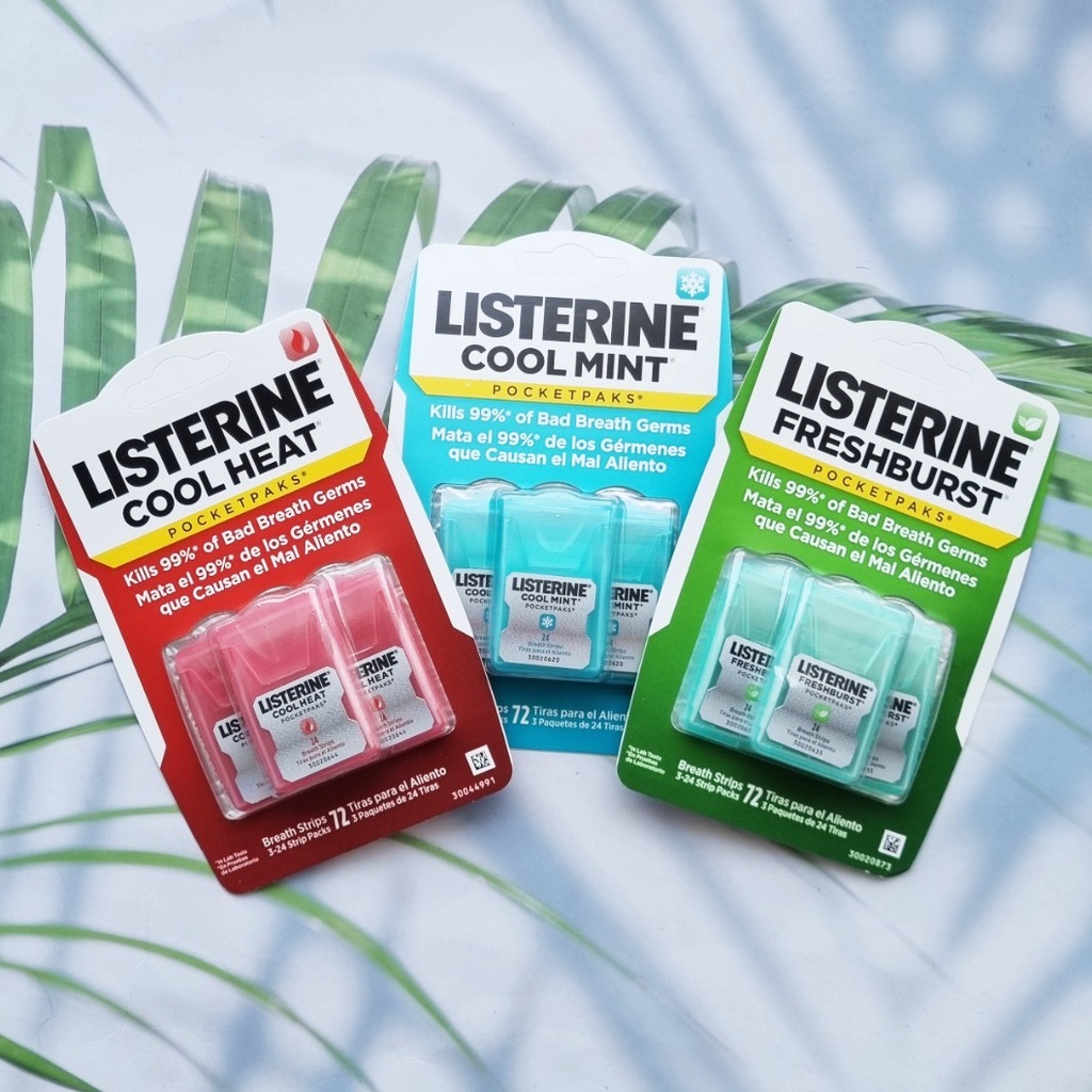 (Listerine®) Breath Strips Pocketpaks 24 Strips Pack 3 or Pack 5 ลิสเตอรีน แผ่นแปะลิ้น ระงับกลิ่นปาก