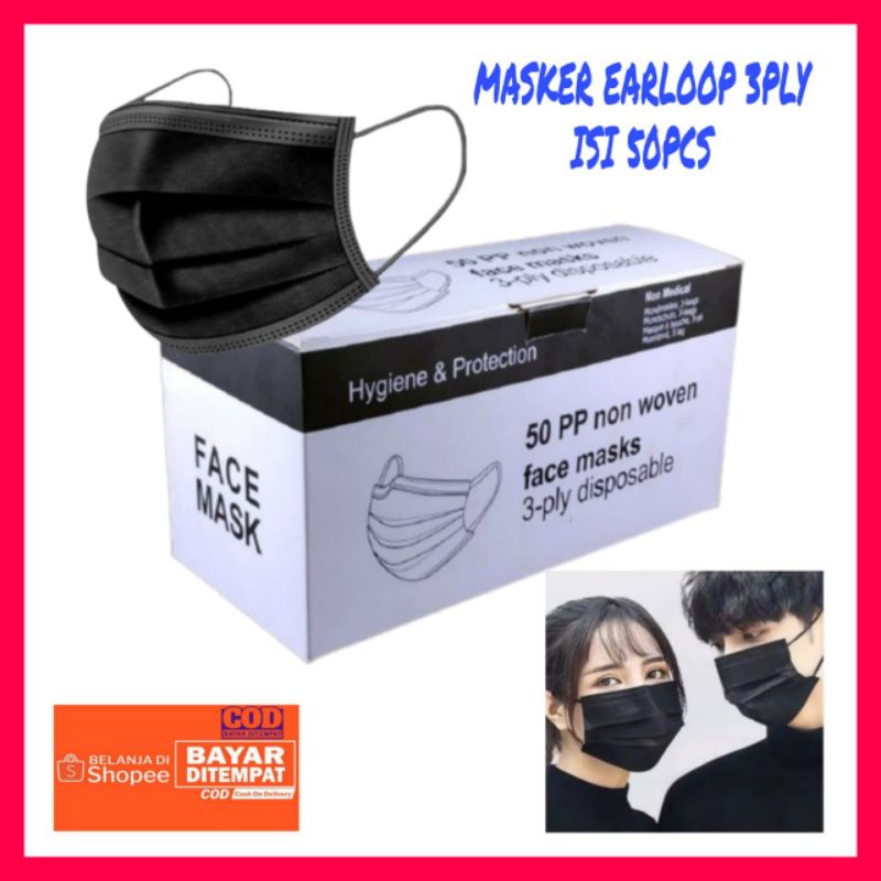 Earloop Mask 3ply หน้ากากอนามัย แบบใช้แล้วทิ้ง 1 กล่อง 50 ชิ้น หน้ากากทางการแพทย์ Sensi หน้ากากแบบใช้แล้วทิ้ง