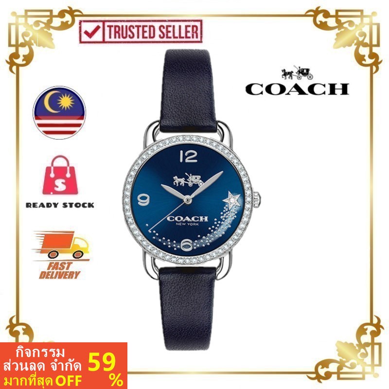 [ของแท้] Coach Delancey Glitz Blue Dial หนังสัตว์ นาฬิกา 14502668