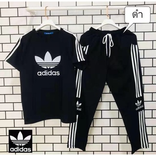 ADIDASชุด2ชิ้น เสื้อแขนสั้น+กางเกงยาว ผ้าดีใส่สบาย สวมใส่ได้ทั้งช/ญ(ฟรีไซส์ หน้าอก42-46นิ้ว) P=847