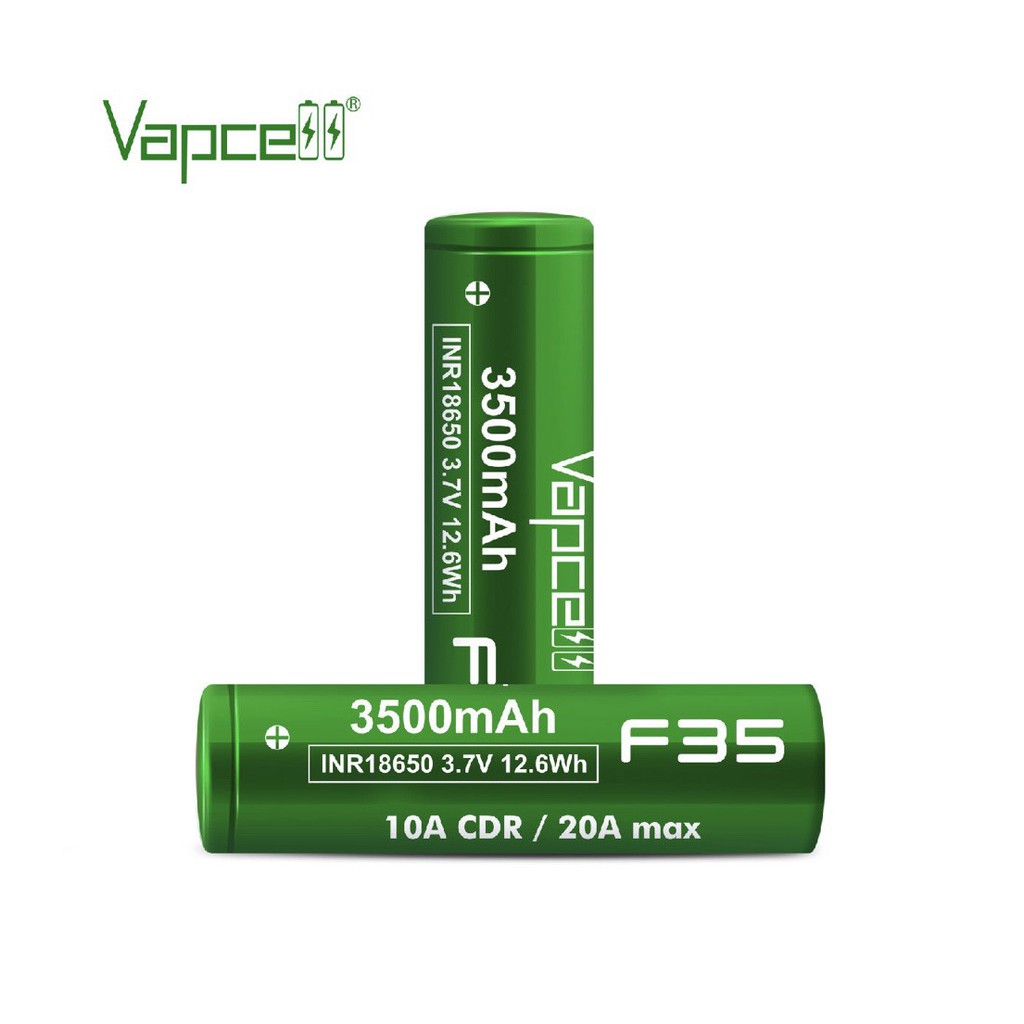 ถ่านชาร์จ Vapcell รุ่น F35 สีเขียว INR18650 3500 mAh 10A 2 ก้อน ของแท้ แถมกระเป๋าใส่ถ่าน