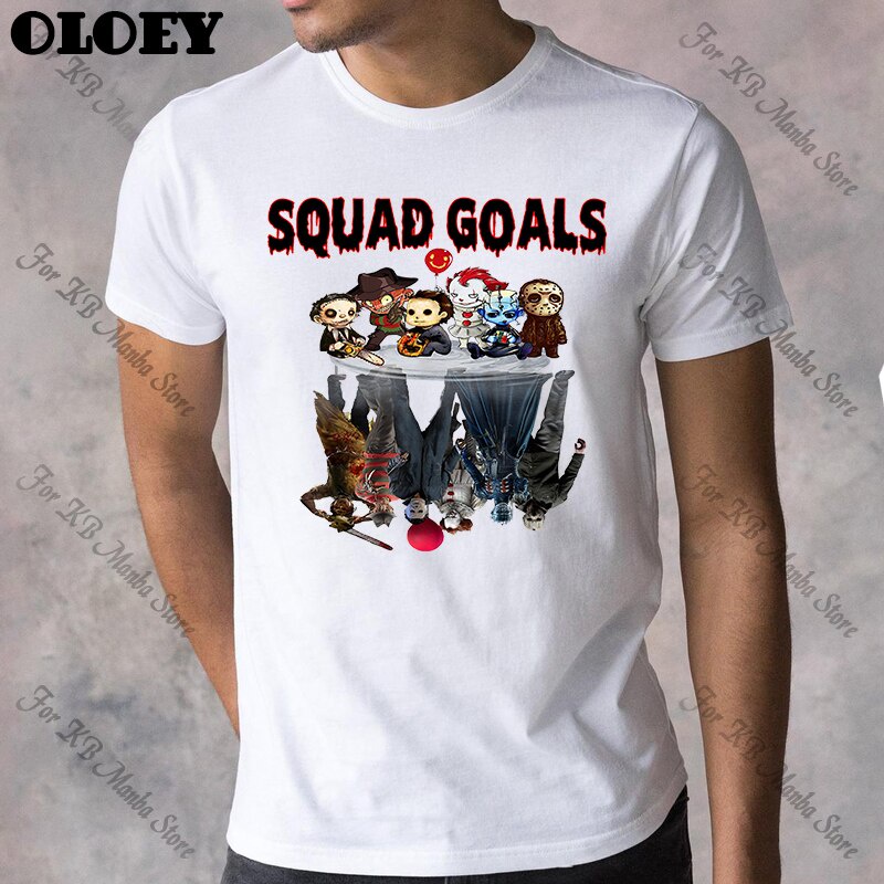 เสื้อยืดหนัง พิมพ์ลาย Squad Goals Horror Jason Voorhees Michael Myers Freddy Krueger Pennywise IT Le