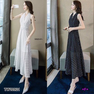 J10921 Maxi Dress แม็กซี่เดรสชีฟองลายจุด