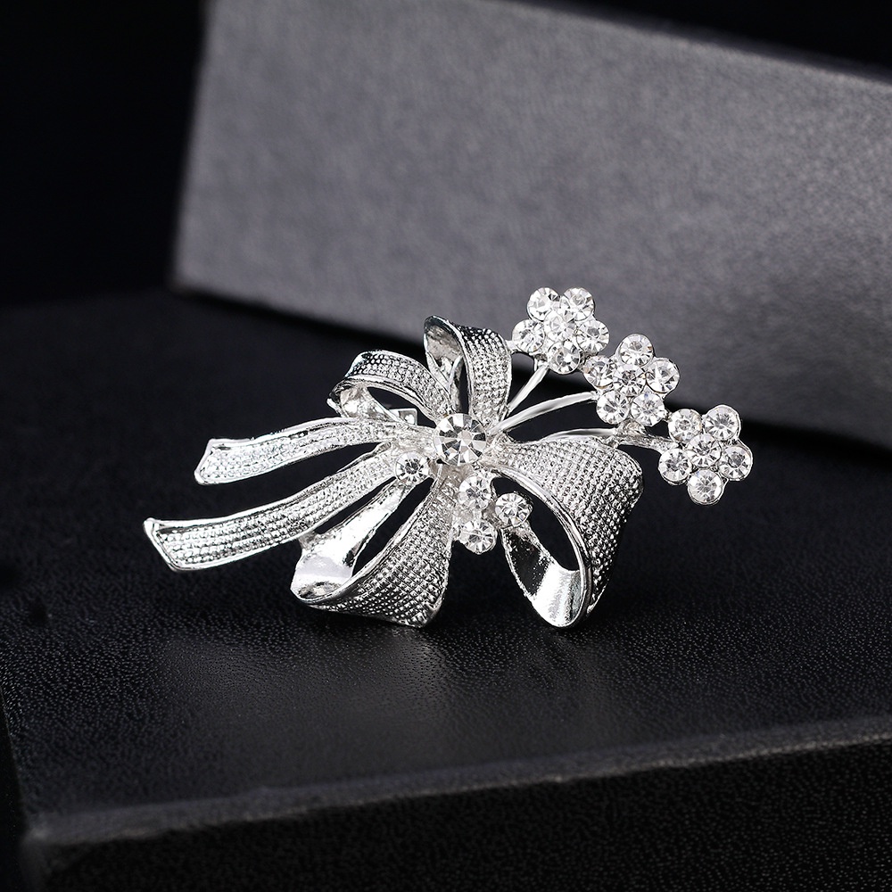 เข็มกลัด รูปโบว์ ประดับพลอยเทียม สไตล์เกาหลี สําหรับผู้หญิง - รูปที่ 4