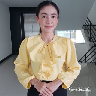 เสื้อแขนยาวระบายหน้าผูกโบว์