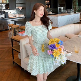 Green&amp;Mint daisy dress มินิเดรสลายสก็อตสีเขียวอ่อน