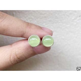 ต่างหูพลอยพรีไนท์ เงินแท้ 92.5% 8mm. Prenite Earring Stud