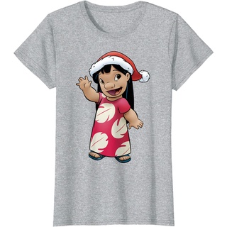 เสื้อยืดแขนสั้นลําลอง คอกลม พิมพ์ลาย Disney Lilo &amp; Stitch Christmas Lilo Santa Hat Portrait แฟชั่นสําหรับผู้ชาย