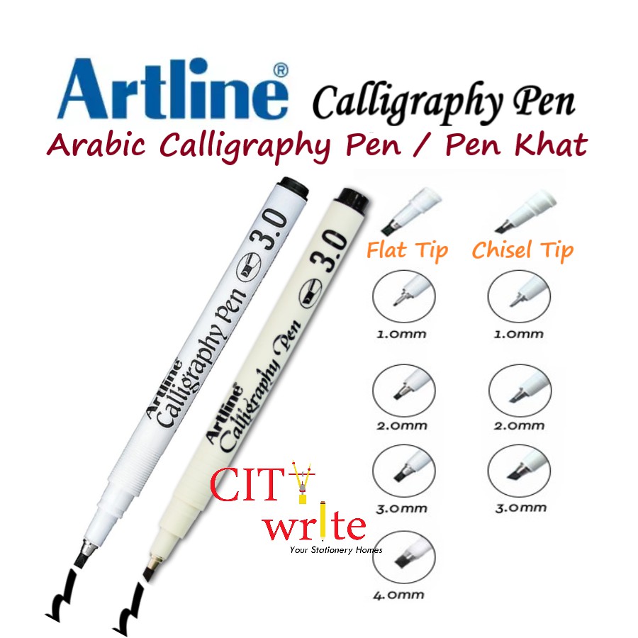 <Artline ปากกาประดิษฐ์ตัวอักษร>สีดําน้ําตามเม็ดสีหมึกศิลปะอาหรับปากกาเขียนด้วยลายมือ Khat ปากกาปลายแบนสิ่วเคล็ดลับ