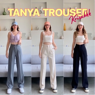 TANYA TROUSER - กางเกงขากระบอกใหญ่ แต่งหูเข็มขัด ผ้าเด้งใส่สบาย ผ้ายับยากมาก