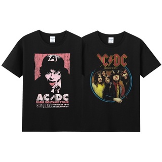 เสื้อยืดสีขาว❇❇ฤดูร้อนอเมริกันย้อนยุคไม่ยอมใครง่ายๆวงร็อค acdc พิมพ์รอบผ้าฝ้ายคอกลมแขนสั้นเสื้อยืดครึ่งแขนผู้ชายS-4XL