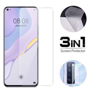 3 in 1 ฟิล์มเลนส์กล้อง + กระจกนิรภัยกันรอยหน้าจอ+ ฟิล์มกันรอย เคฟล่า ด้านหลัง Huawei P30 Lite Nova 5T 7i 7 SE Y9 Prime 2019 Y9S Y7A Y7P Y6P