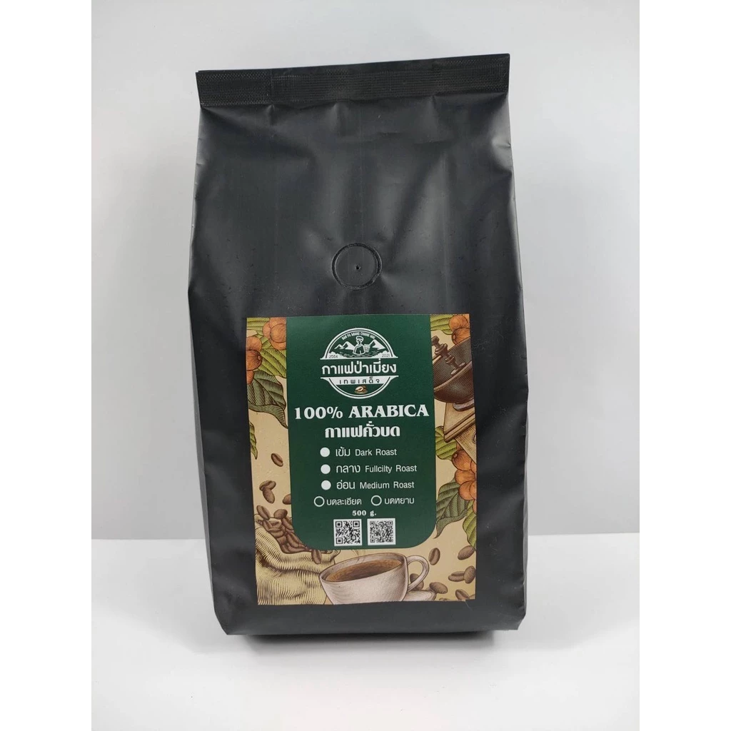 กาแฟคั่ว/คั่วเข้มบดหยาบ 1กิโลกรัม (Ground Coffee beans Dark roast)อาราบิก้่า100%กาแฟเทพเสด็จ