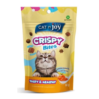 แค็ทเอ็นจอย คริสปี้ไบทส์ ขนมแมว รสแซลมอนรมควัน 60 กรัม อาหารแมว CAT n Joy Crispy Bites Cat Snack Smoked Salmon Flavor 60