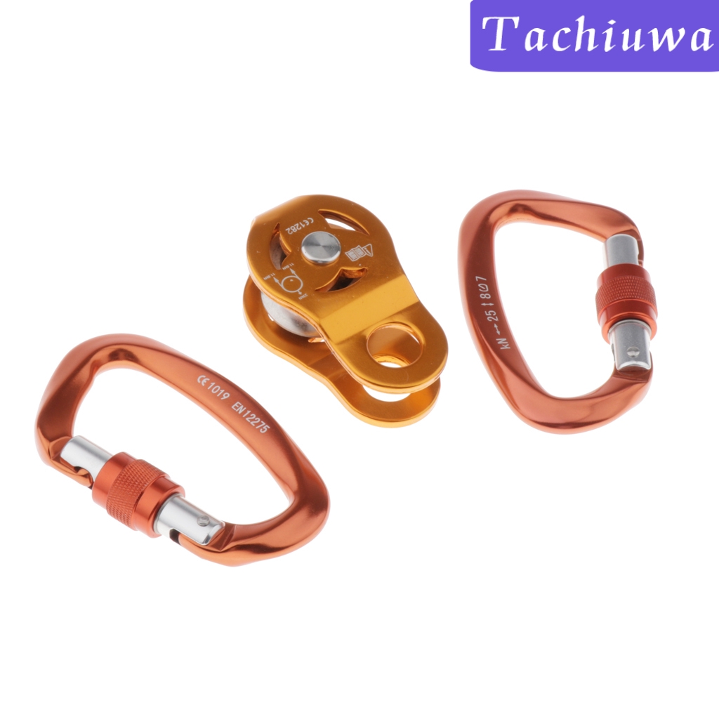 [TACHIUWA] 23KN Fixed Speed Single Rope Pulley + Locking Carabiner Clip for Climbing, Caving