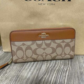 Coach ACCORDION ZIP WALLET IN SIGNATURE CANVAS แท้💯outlet