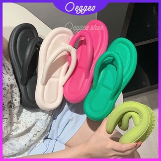 Oeggeo shop รองเท้าแตะลําลอง ส้นแบน สีแคนดี้ เรียบง่าย สําหรับสตรี