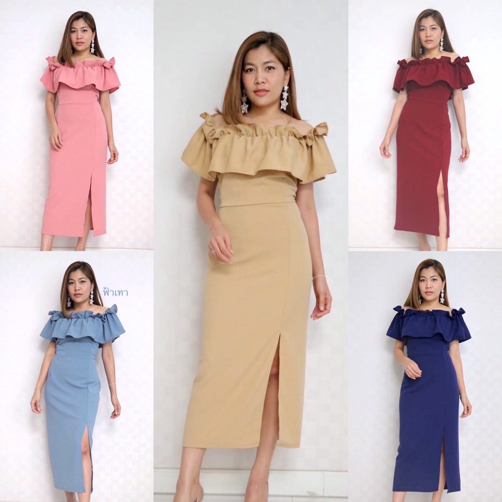 ชุดเดรสสาวอวบ 42 44 46 48❤️ ชุดราตรีคนอ้วน ชุดเดรสคนอ้วน3xl 4xl 2xl  t1