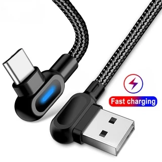 Elough สายชาร์จ 2.4A USB Micro USB Type C พร้อมไฟ LED 90 องศา สําหรับ Android