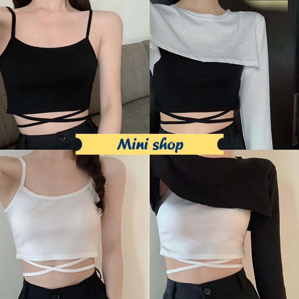 Mini shop พร้อมส่ง (CC-33) เสื้อสายเดี่ยวไหมพรม ดีเทลสายผูกเองน่ารักมี3สีน่ารักมาก
