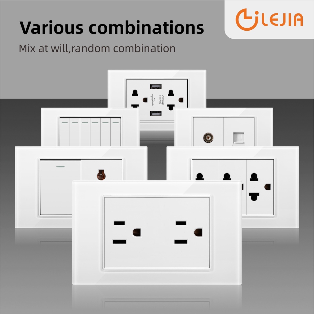 Lejia ซ็อกเก็ตสวิตช์ไฟติดผนัง 15 แอมป์ สีขาว สไตล์โมเดิร์น