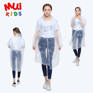 muikids เสื้อกันฝน ผู้ใหญ่ผ้าบาง ใช้ครั้งเดียวทิ้ง แบบมีแป๊กด้านหน้า คละสี