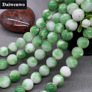 Cyan Yellow Jade Beads ลูกปัดหยกสีเหลืองสีฟ้า 6-12 มม. ทรงกลมหลวมลูกปัดหิน DIY